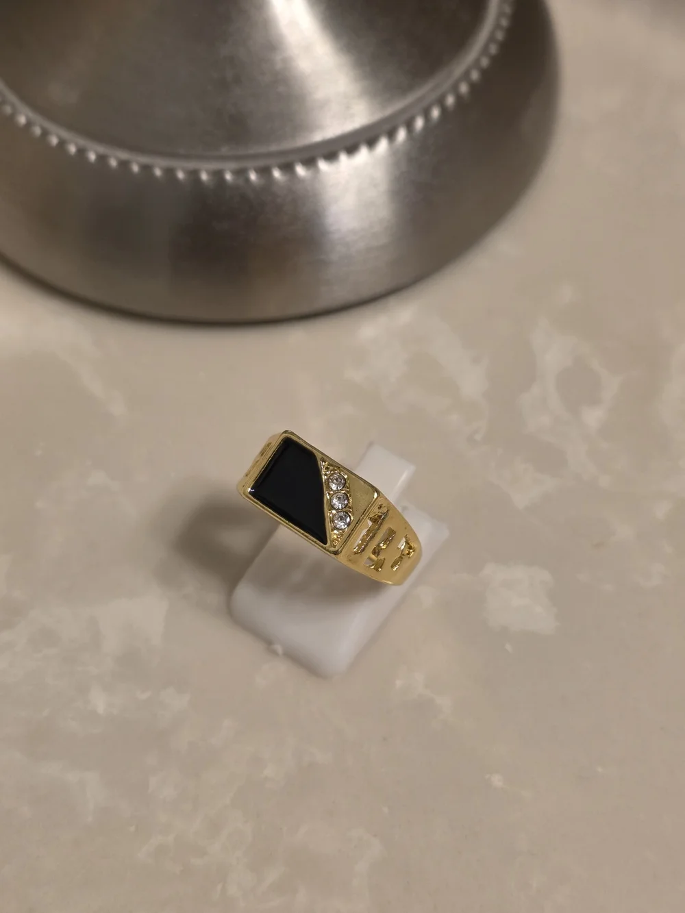 Men's Gold and Onyx CZ Statement Ring Size 8
